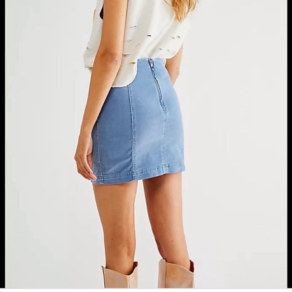 Free People Modern Femme Cord Mini Skirt In Metal Blue .Size 4 - Picture 4 of 13